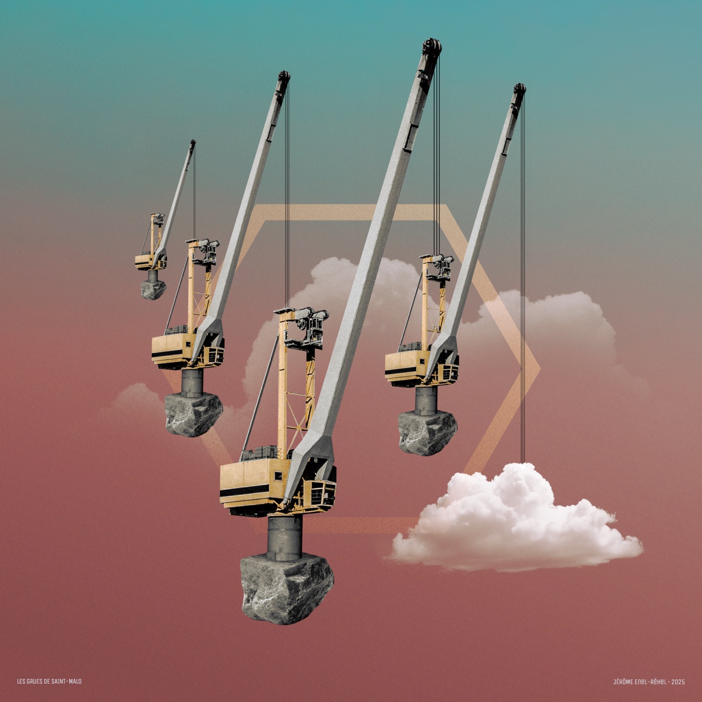 Les grues de Saint-Malo — collage de Jérôme Enel-Réhel
